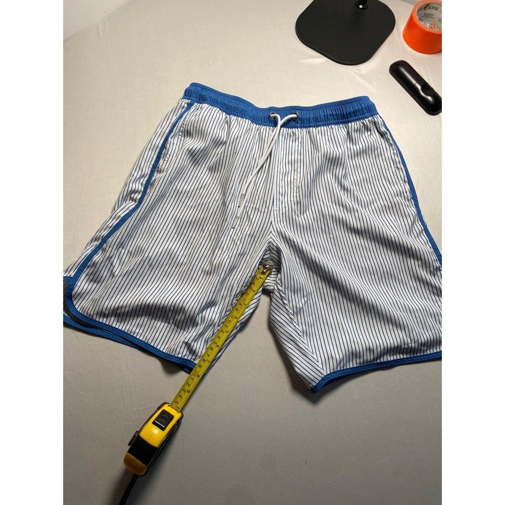 Western Rise Boundless Board Shorts Mens Large Blue White Striped Swim Trunks
